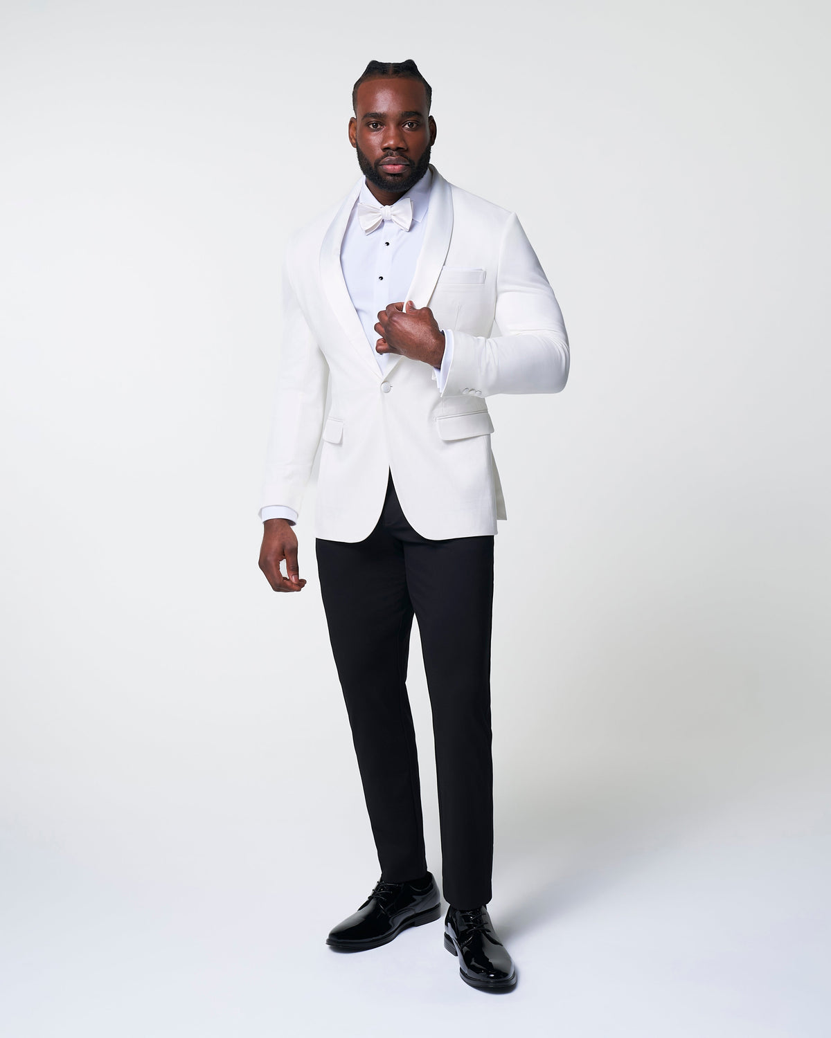 Athletic Fit Stretch Tuxedo Jacket - Solid Cream with White Shawl Lape