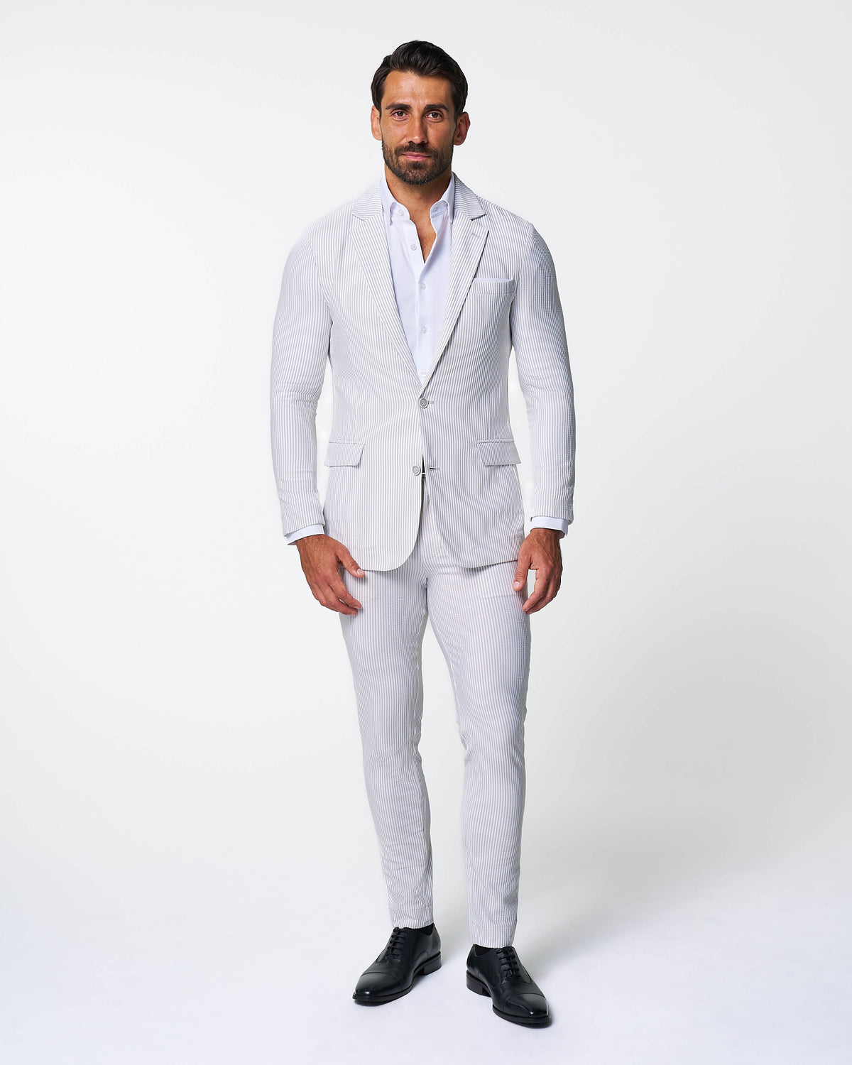 Athletic Fit Stretch Blazer - Grey & White Seersucker