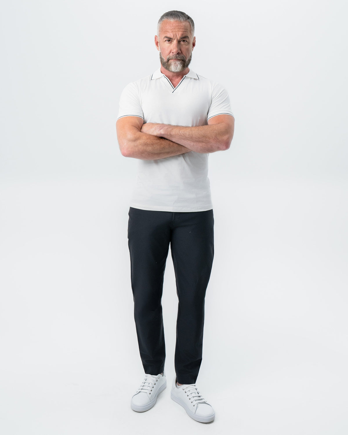 "The Parkway" White with Black Tipped Polo