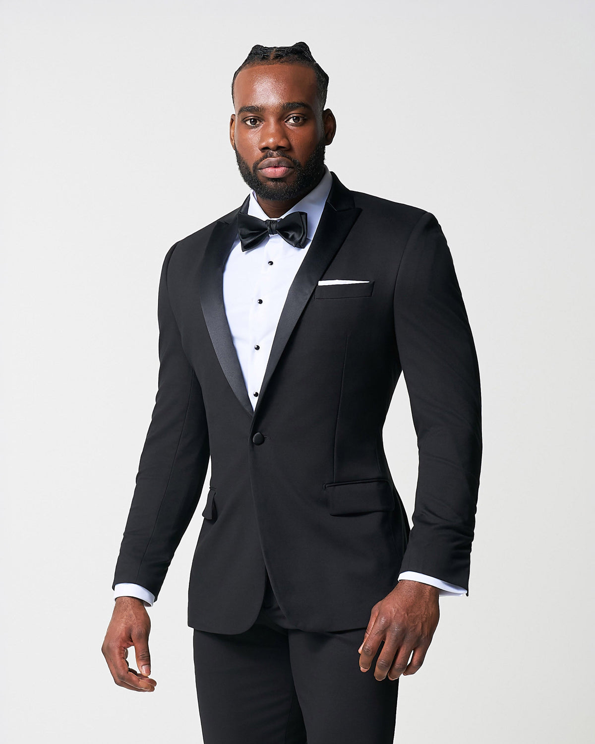 Athletic Fit Stretch Tuxedo Jacket - Black with Peak Lapel