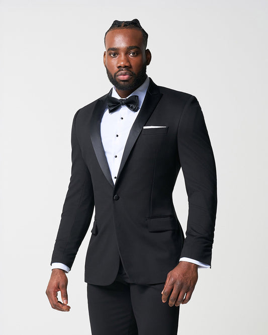 Athletic Fit Stretch Tuxedo Jacket - Black with Peak Lapel