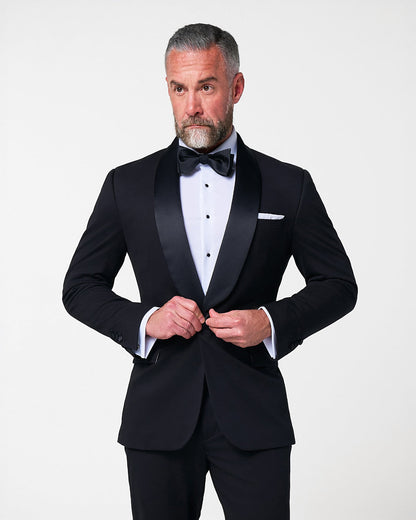 Athletic Fit Stretch Tuxedo Jacket - Black with Shawl Lapel