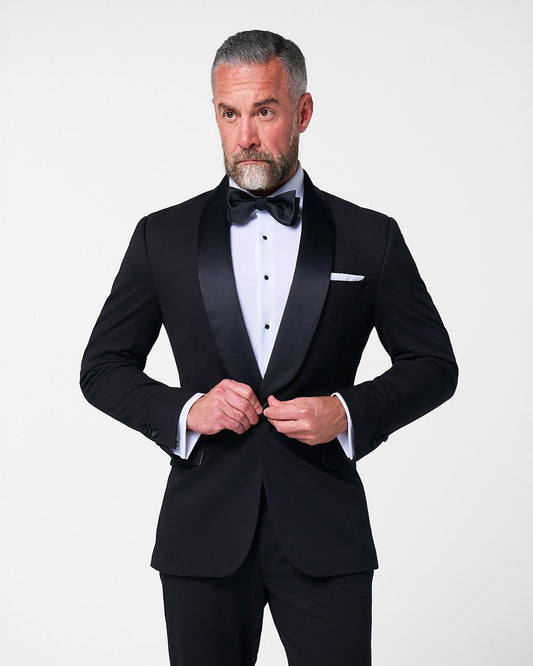 Athletic Fit Stretch Tuxedo Jacket - Black with Shawl Lapel