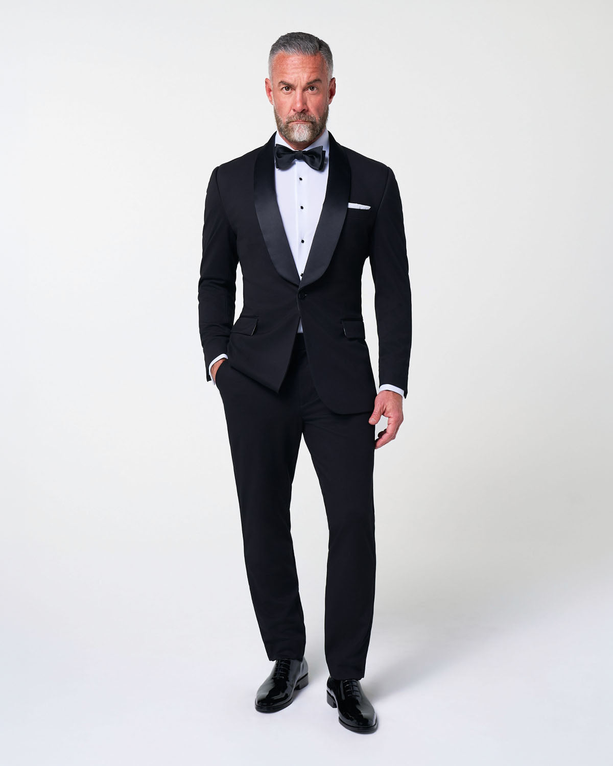Athletic Fit Stretch Tuxedo Jacket - Black with Shawl Lapel
