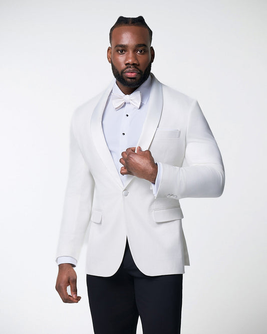 Athletic Fit Stretch Tuxedo Jacket - Solid Cream with White Shawl Lape