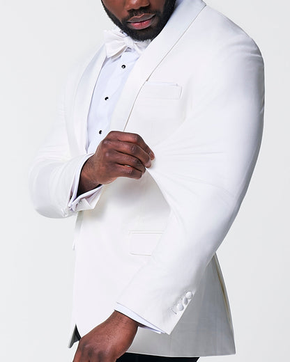 Athletic Fit Stretch Tuxedo Jacket - Solid Cream with White Shawl Lape