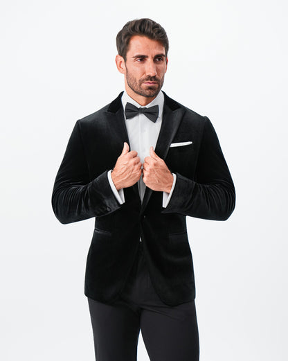 Tuxedo Jacket - Black Velvet with Peak Lapel