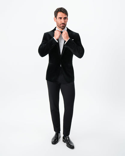 Tuxedo Jacket - Black Velvet with Peak Lapel