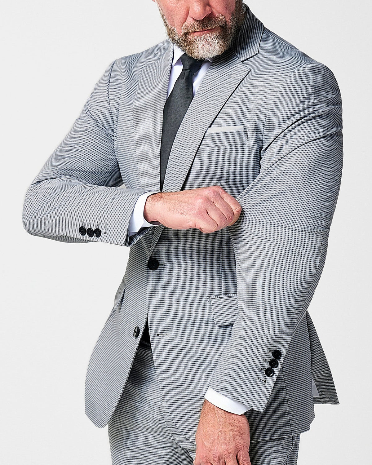 Athletic Fit Stretch Blazer - Slate Grey Houndstooth