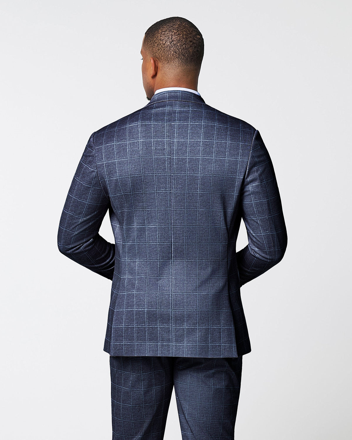 Athletic Fit Stretch Blazer - Textured Navy with White Windowpane