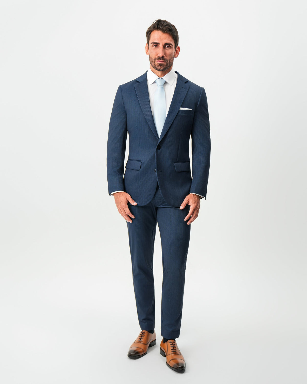 Athletic Fit Stretch Blazer - Navy & White Pinstripe