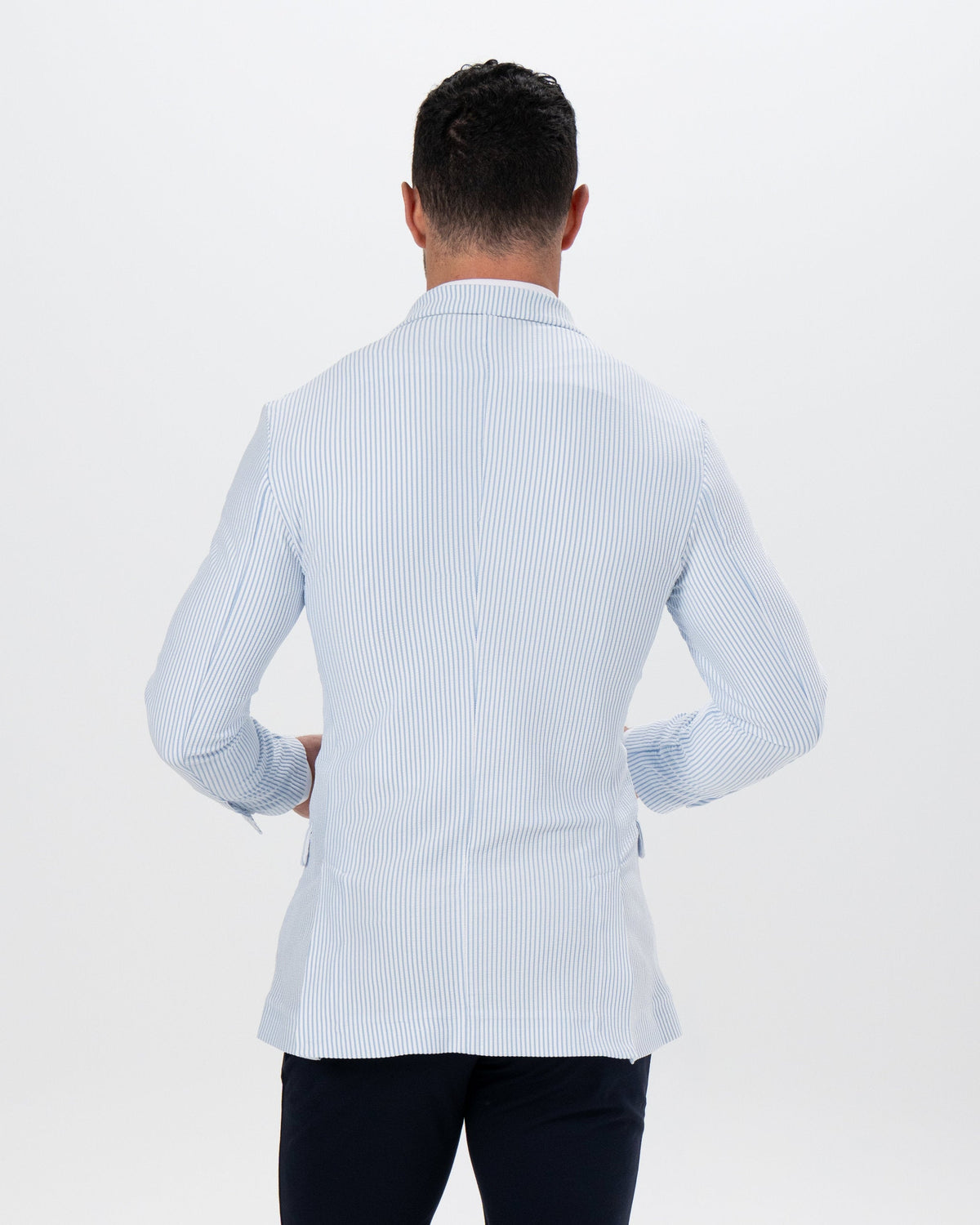 Athletic Fit Stretch Blazer - Light Blue & White Seersucker