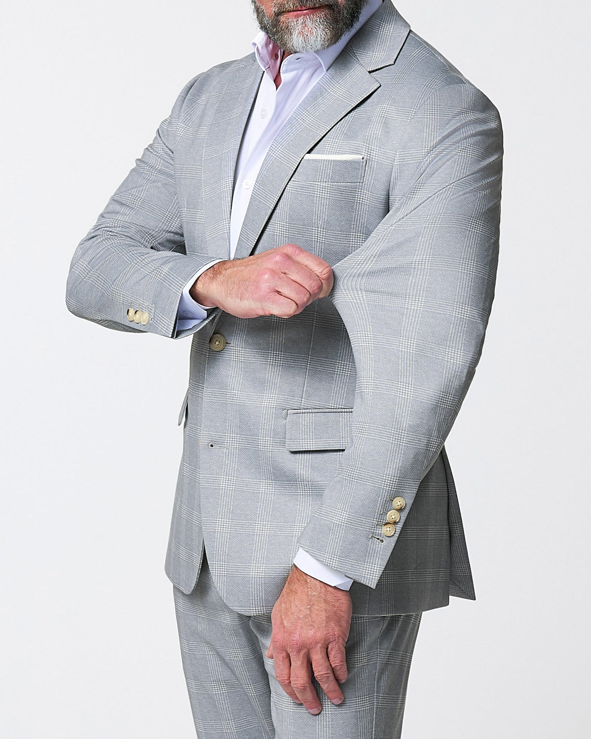 Athletic Fit Stretch Blazer - Ash Grey with White Plaid