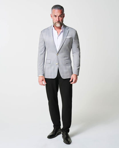 Athletic Fit Stretch Blazer - Ash Grey with White Plaid