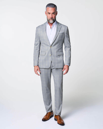 Athletic Fit Stretch Blazer - Ash Grey with White Plaid