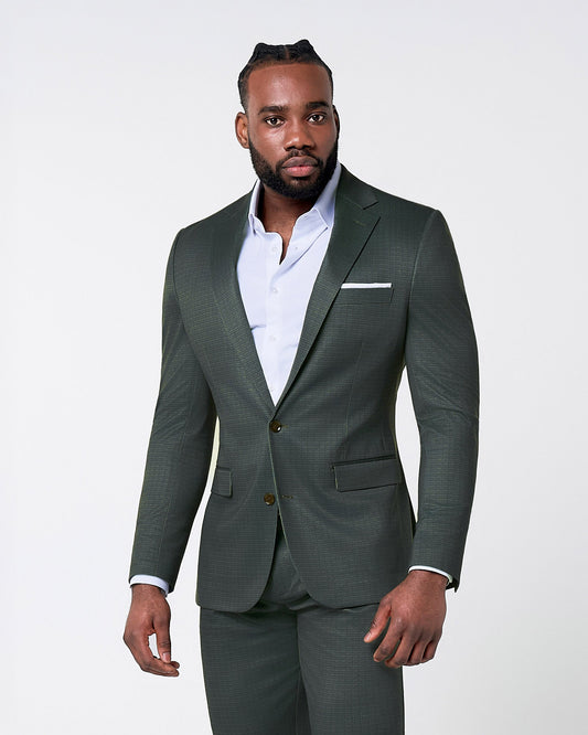Athletic Fit Stretch Blazer - Army Green Microcheck