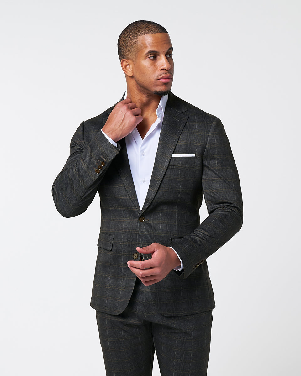 Athletic Fit Stretch Blazer - Brown Plaid