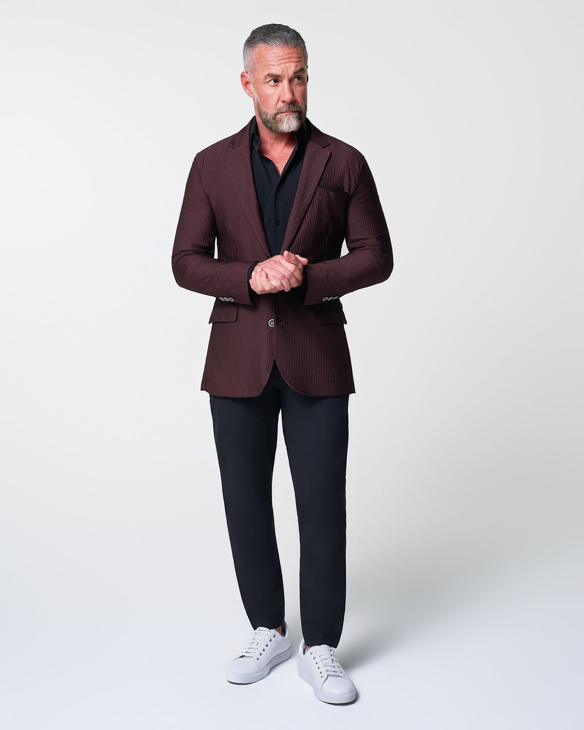 Athletic Fit Stretch Blazer - Plum Seersucker