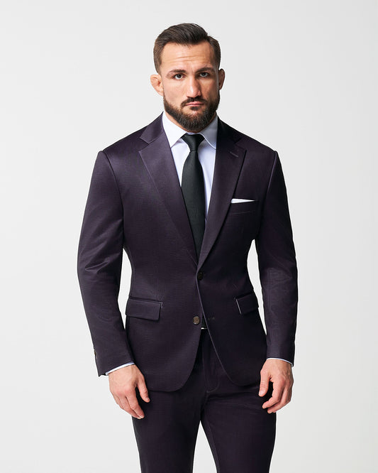 Athletic Fit Stretch Blazer - Deep Burgundy Microcheck