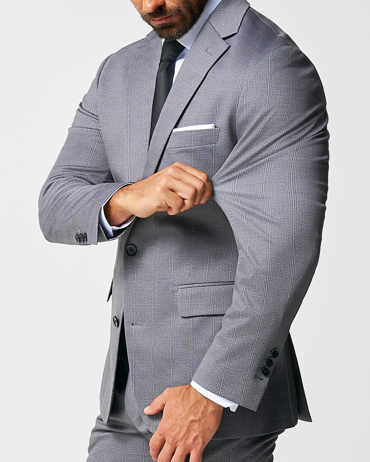 Athletic Fit Stretch Blazer - Shadow Grey Plaid