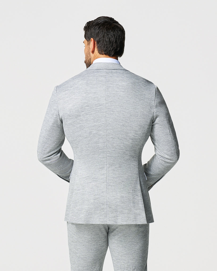 Athletic Fit Stretch Wool Blazer - Light Grey with White Mini Stripe