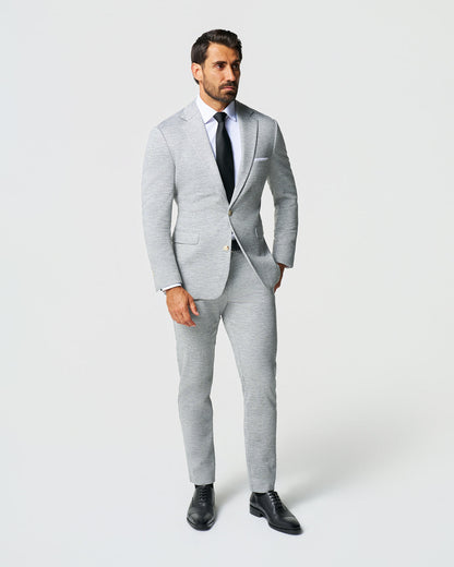 Athletic Fit Stretch Wool Blazer - Light Grey with White Mini Stripe
