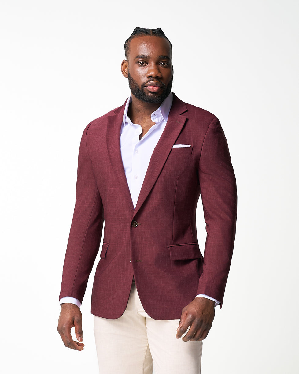 Athletic Fit Stretch Blazer - Heathered Maroon