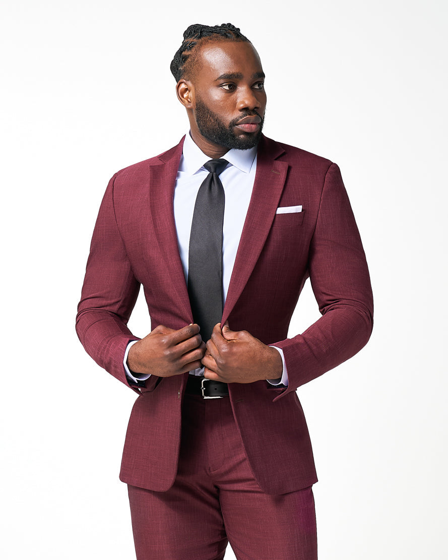 Athletic Fit Stretch Blazer - Heathered Maroon