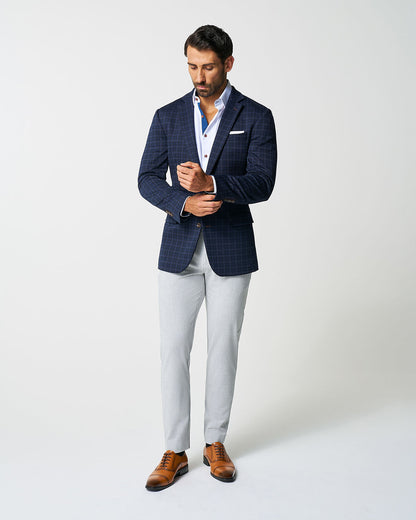 Athletic Fit Stretch Wool Blazer - Blue Plaid