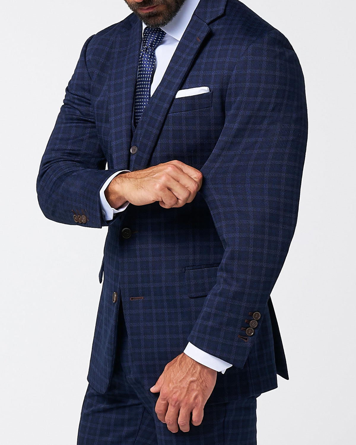 Athletic Fit Stretch Wool Blazer - Blue Plaid