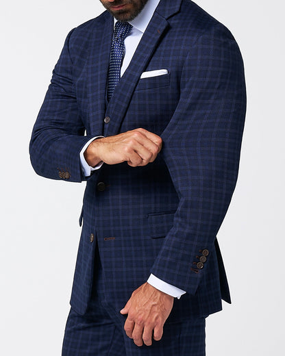 Athletic Fit Stretch Wool Blazer - Blue Plaid