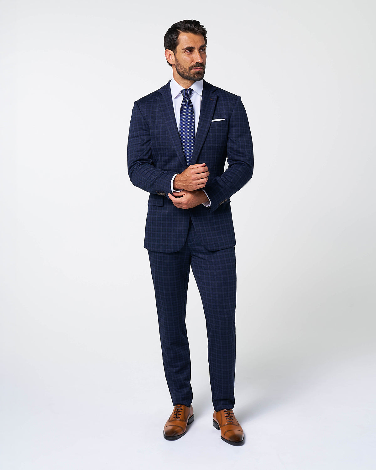 Athletic Fit Stretch Wool Blazer - Blue Plaid