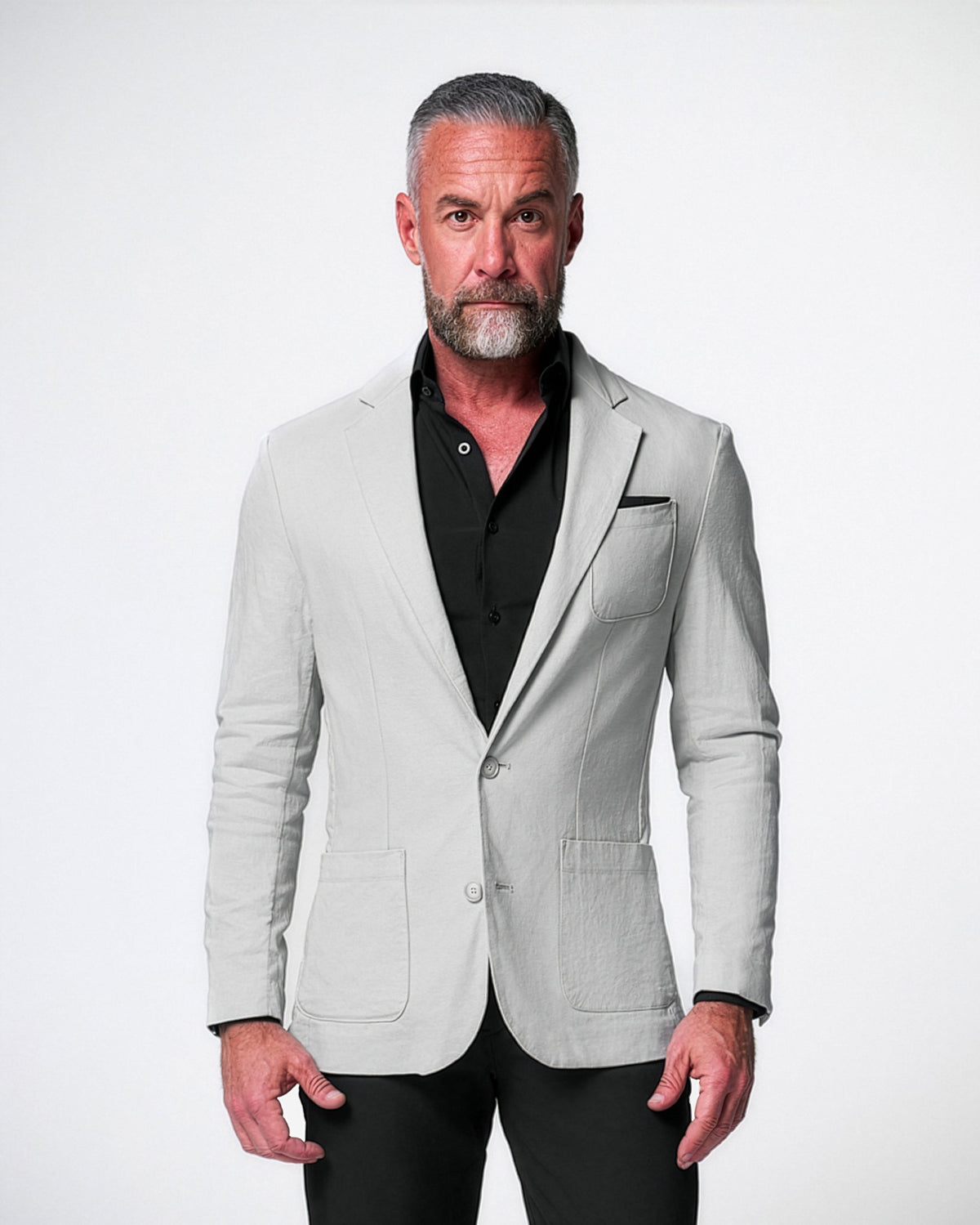 Unstructured Linen Blazer - Light Grey