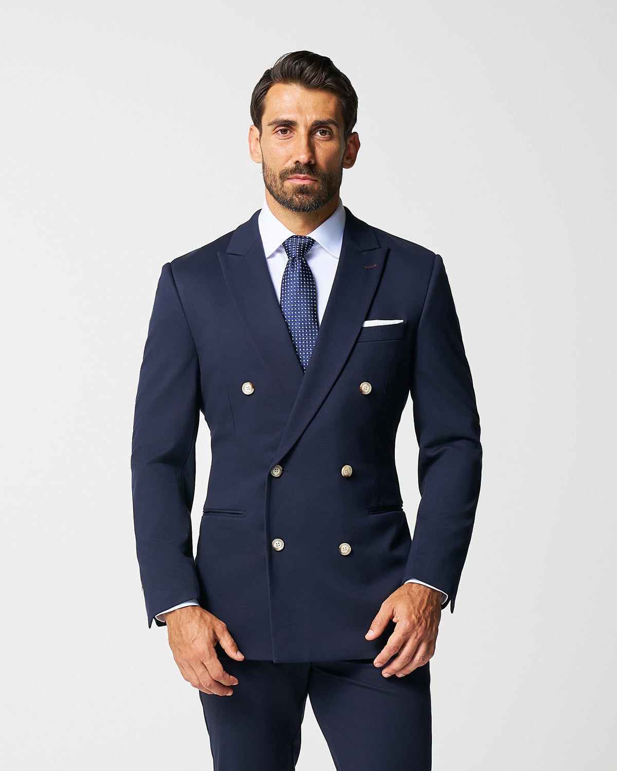 Athletic Fit Stretch Blazer - Navy Double Breasted