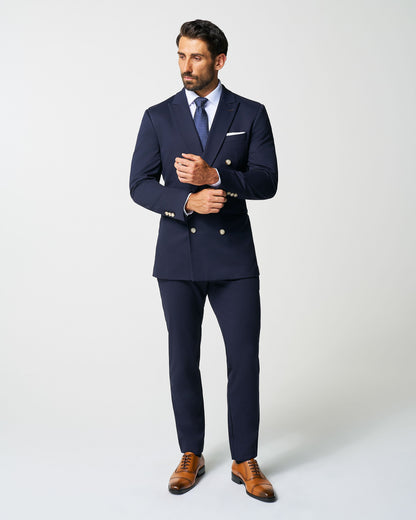 Athletic Fit Stretch Blazer - Navy Double Breasted
