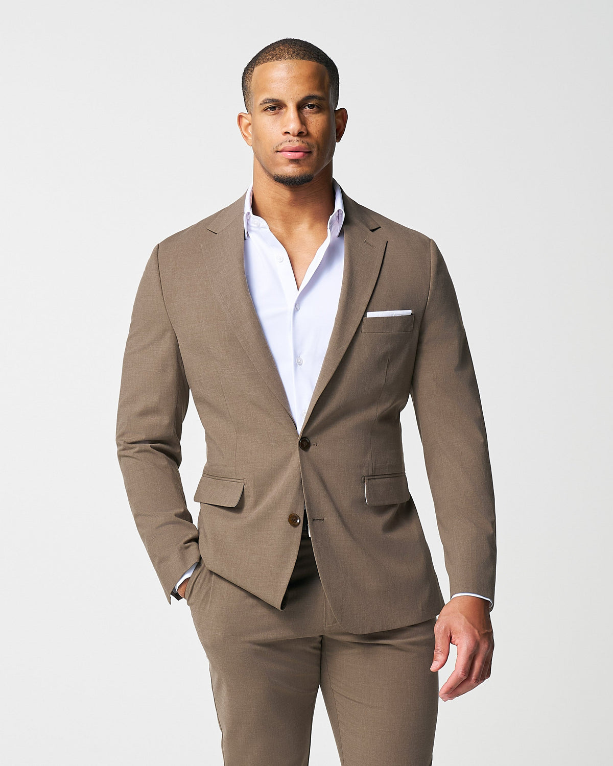 Athletic Fit Stretch Blazer - Lightweight Heathered Latte