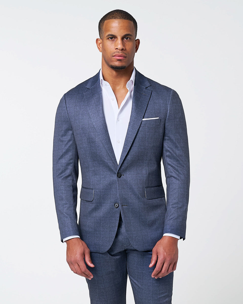 Athletic Fit Stretch Blazer - Storm Blue & Navy Plaid