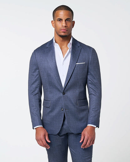 Athletic Fit Stretch Blazer - Storm Blue & Navy Plaid