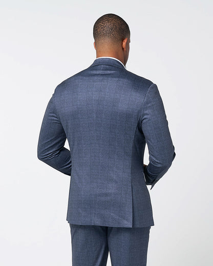 Athletic Fit Stretch Blazer - Storm Blue & Navy Plaid