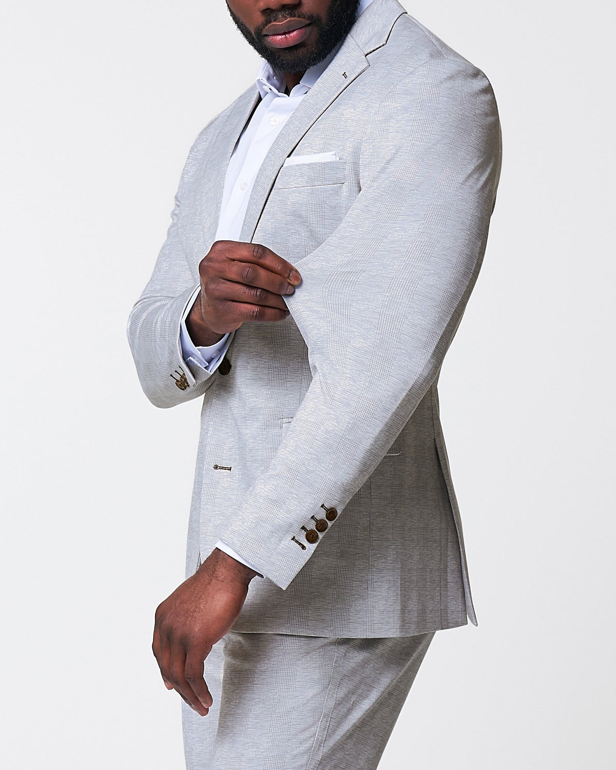 Athletic Fit Stretch Blazer - Light Grey Plaid