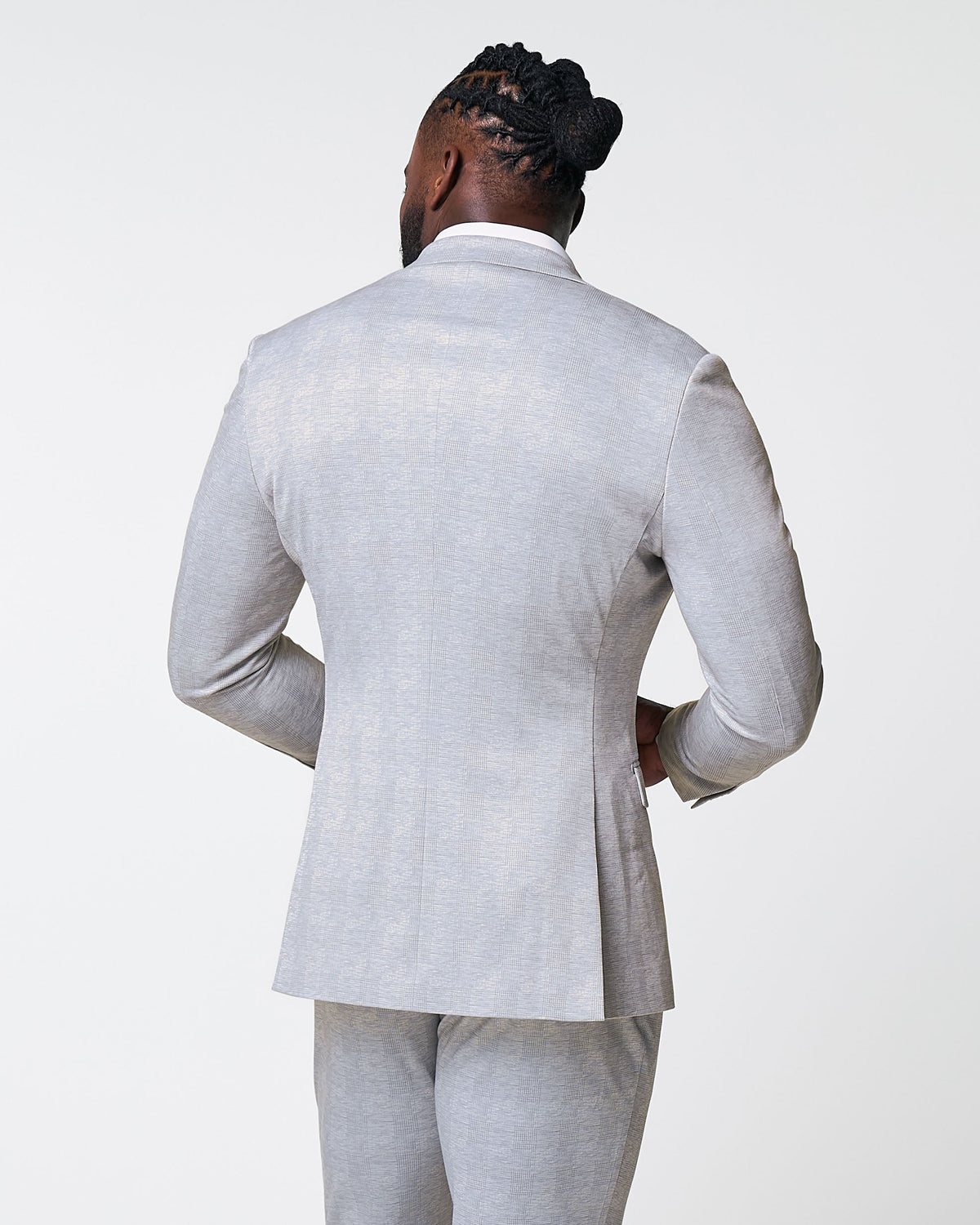 Athletic Fit Stretch Blazer - Light Grey Plaid
