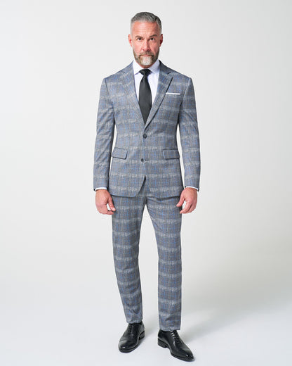 Athletic Fit Stretch Blazer - Grey with Blue Plaid