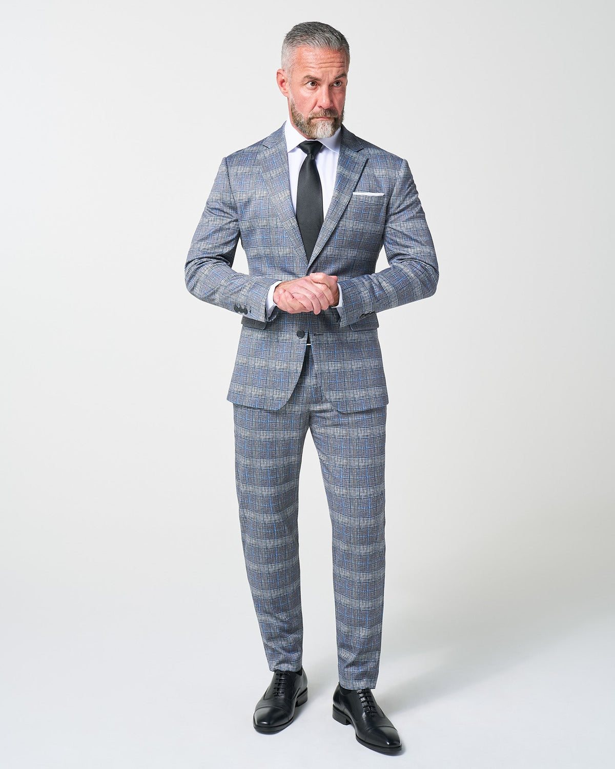 Athletic Fit Stretch Blazer - Grey with Blue Plaid
