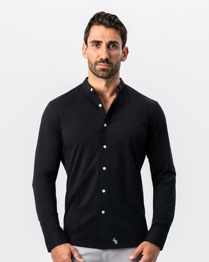 Banded Collar Button Down - Black