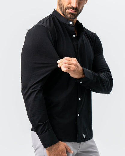Banded Collar Button Down - Black