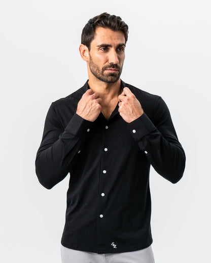 Banded Collar Button Down - Black