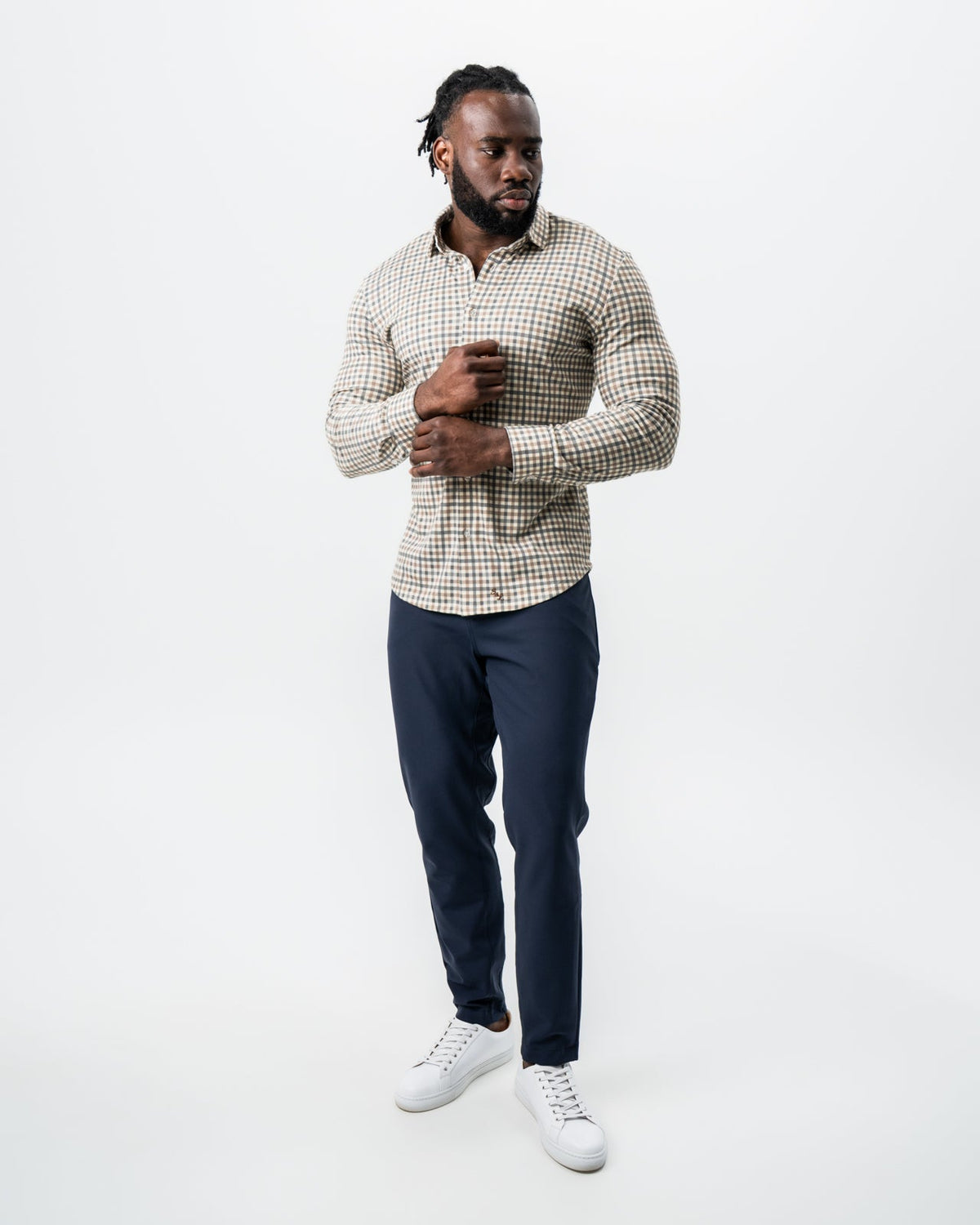 "The Palmer" Brown, Grey, and White Gingham Button Down