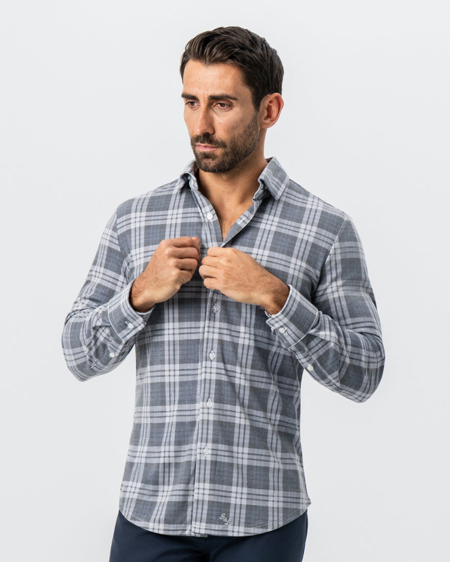 "The Warner" Grey and White Windowpane Button Down
