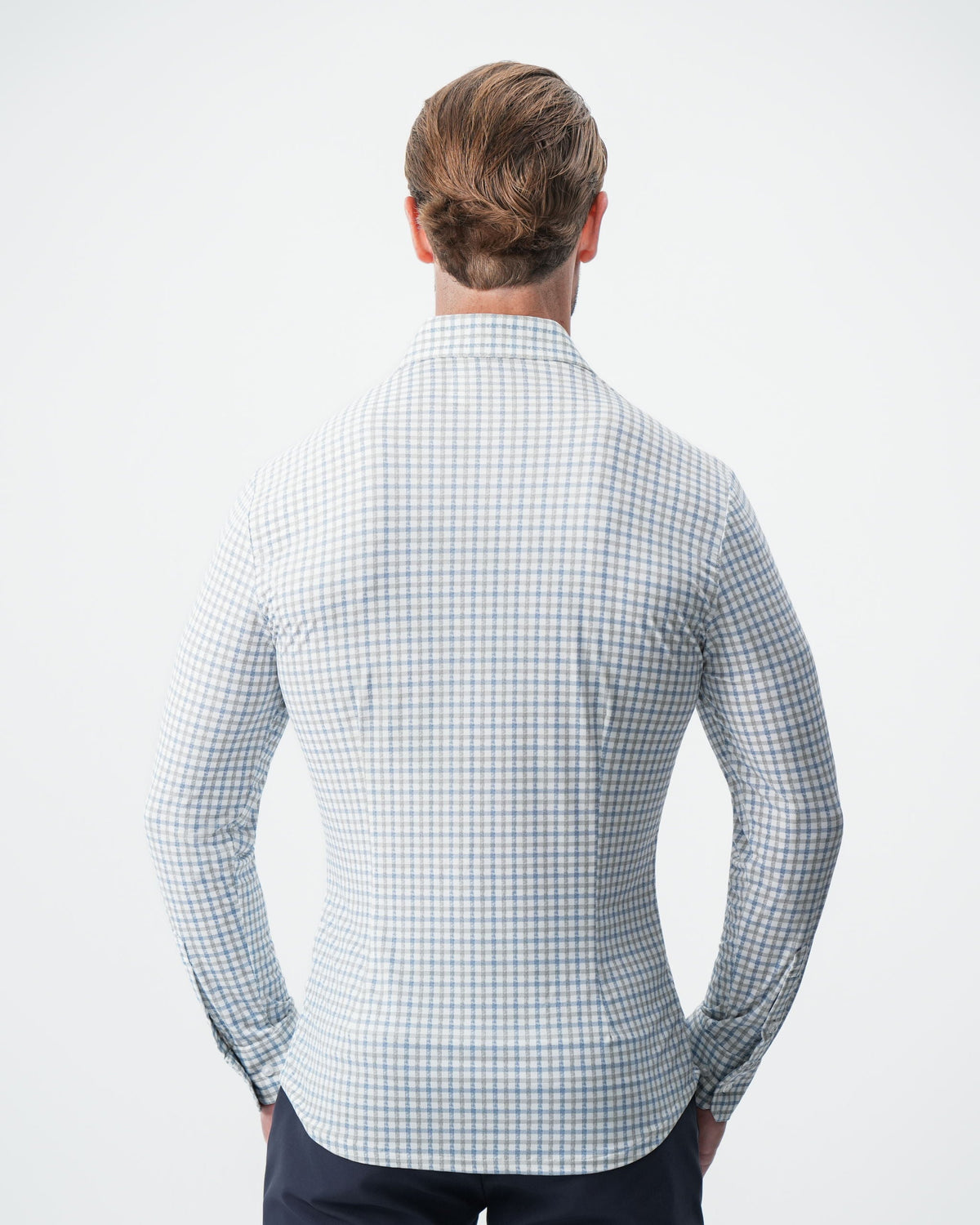 "The Dime" Sport Shirt - White, Grey & Light Blue Windowpane