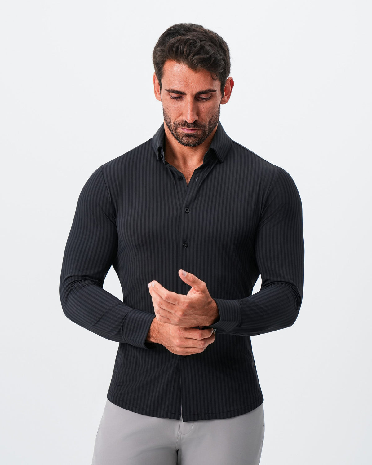 "The Hartley" Sport Shirt - Black & Grey Bengal Stripe